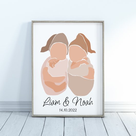 Boho Baby Twin Boys Nom Nursery Poster
