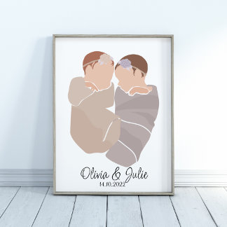 Boho Baby Twin Girls Nom Nursery Poster