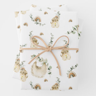 Boho babybibs regenbogen botanisch groenpatroon inpakpapier vel