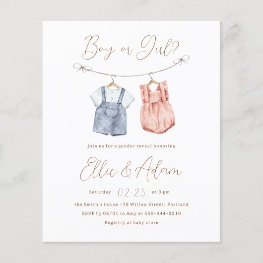 Boho Babykleding Budget Geslacht Onthulling Uitnod (Voorkant)