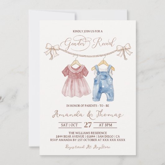 Boho Babykleding Roze Blauw Geslacht Onthulling Kaart (Voorkant)