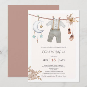 Boho babykleren jongens babyshower uitnodiging