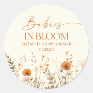 Boho Baby's in Bloom Wildflower Twins Baby shower Ronde Sticker