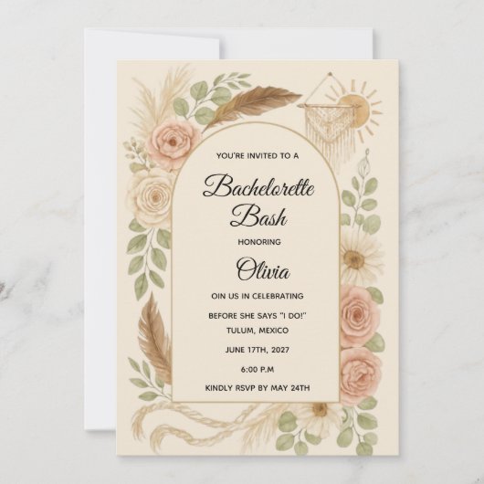 Boho Bachelorette Bash Invitation | Neutral Floral (Devant)