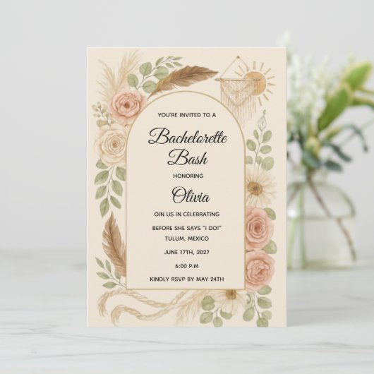 Boho Bachelorette Bash Invitation | Neutral Floral (Debout devant)