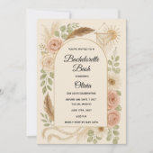 Boho Bachelorette Bash Invitation | Neutral Floral Kaart (Voorkant)