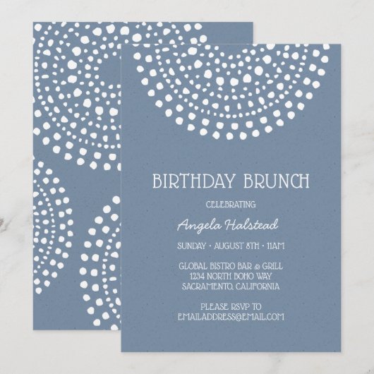 Boho Bali Birthday Brunch op Denim Blue 2 Kaart (Voorkant / Achterkant)