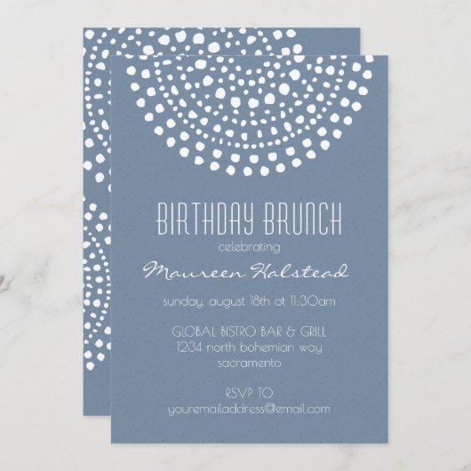 Boho Bali Birthday Brunch over Denim Blue Kaart (Voorkant / Achterkant)