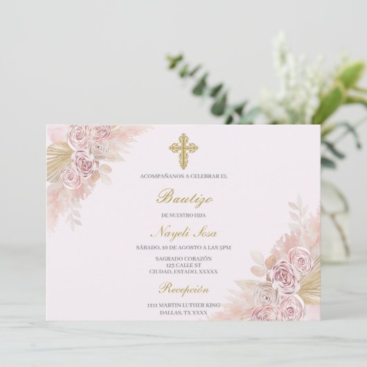 Boho Baptême espagnol Invitation (Debout devant)