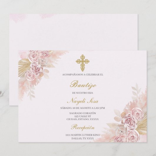 Boho Baptême espagnol Invitation (Devant / Derrière)