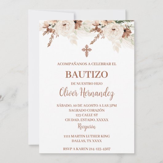 Boho Baptême espagnol Invitation (Devant)