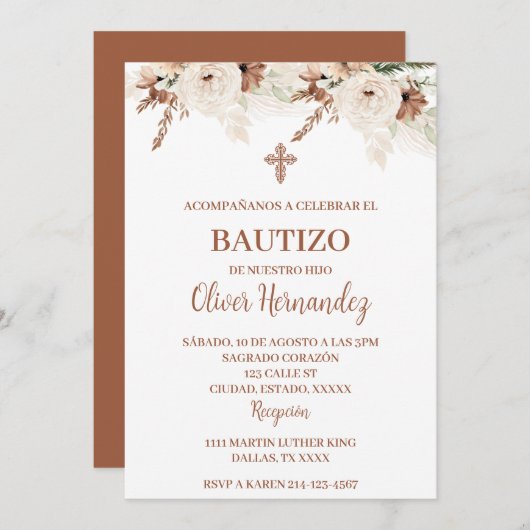 Boho Baptême espagnol Invitation (Devant / Derrière)