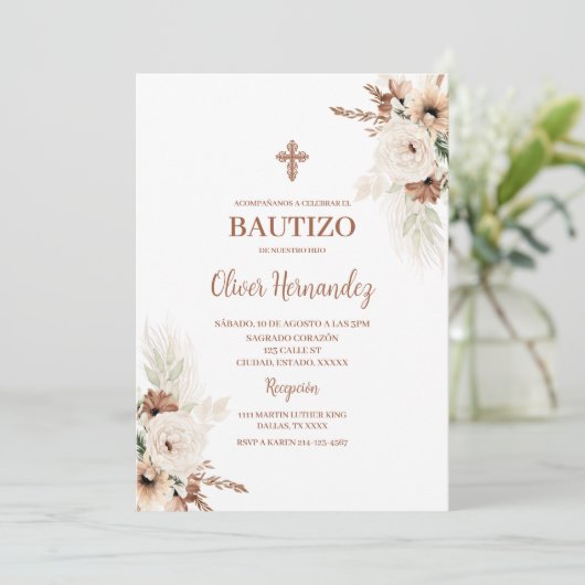 Boho Baptême espagnol Invitation (Debout devant)