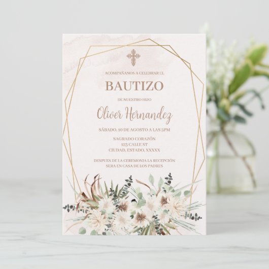 Boho Baptême espagnol Invitation (Debout devant)