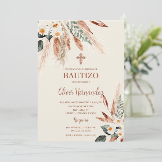 Boho Baptême espagnol Invitation (Debout devant)