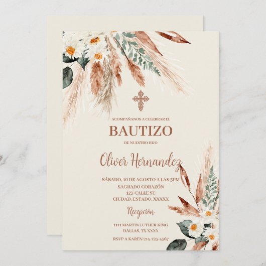Boho Baptême espagnol Invitation (Devant / Derrière)