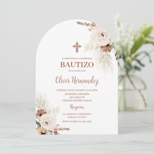 Boho Baptême espagnol Invitation (Debout devant)