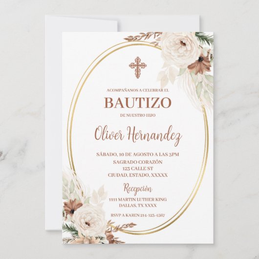 Boho Baptême espagnol Invitation (Devant)