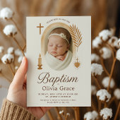 Boho Baptême Invitation avec photo et symboles