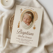 Boho Baptême Invitation avec photo et symboles