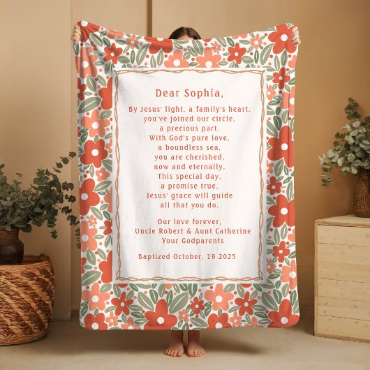 Boho Baptism Gift Personal Prayer Fleece Blanket  Deken