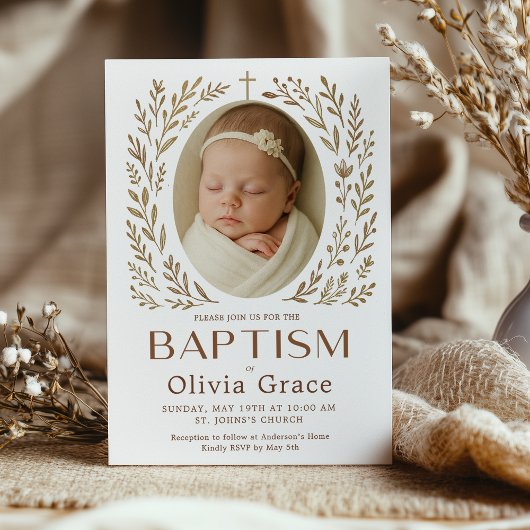Boho Baptism Invitation avec couronne et bab fleur