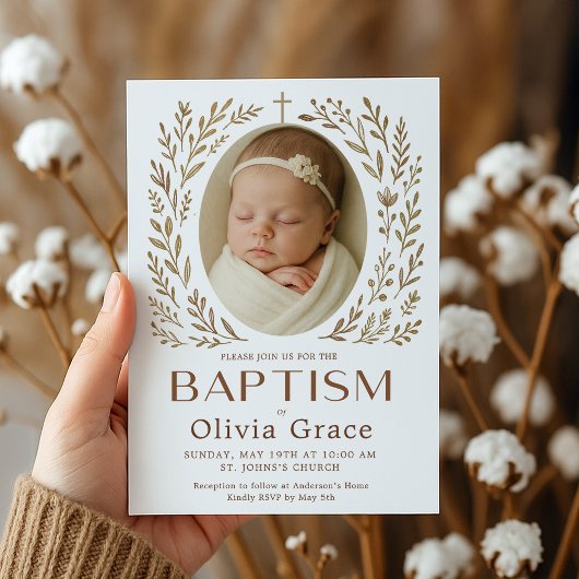 Boho Baptism Invitation avec couronne et bab fleur