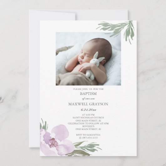 Boho Baptism Invitation Girls Foto Kaart (Voorkant)