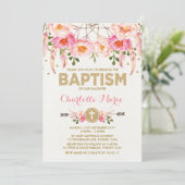 Boho Baptism Invitation rose or Floral Dreamcatche (Debout devant)