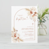 Boho Baptism Invite, Pampas Grass Boho Christening Kaart (Staand voorkant)