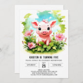 Boho Barnyard Adventures Piglet Meisje Verjaardag Kaart (Voorkant / Achterkant)