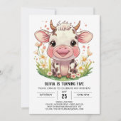 Boho Barnyard Roze Koe Verjaardag Kaart (Voorkant)