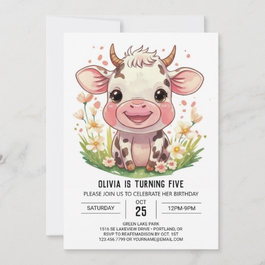 Boho Barnyard Roze Koe Verjaardag Kaart (Voorkant)