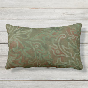 Boho Batik Green Rust Foliage Pattern Buitenkussen