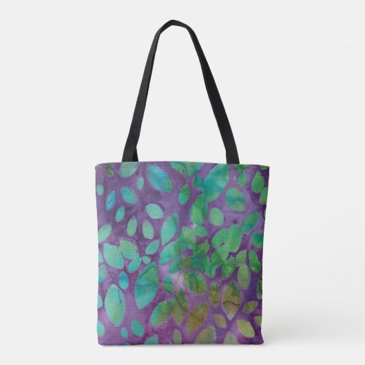 Boho Batik Paars Green Abstract Leaf Pattern Draagtas (Achterkant)