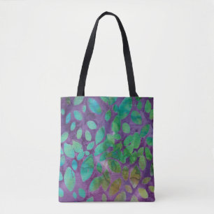 Boho Batik Paars Groen Abstract Blad Patroon Draagtas
