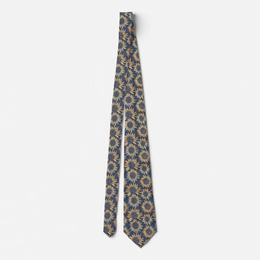 Boho Batik Sunflower Pattern op donkerblauw Stropdas (Achterkant)