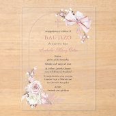 Boho Bautizo Invitation Girls Acrylique Invitation (Recto)