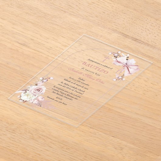 Boho Bautizo Uitnodiging Meisjes Acryl Uitnodiging Acryl Uitnodigingen (Laagn)