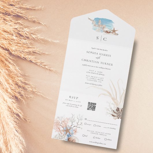 Boho Beach All in One Wedding Invite Uitnodiging