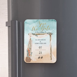 Boho Beach Arbor Destination Huwelijk Save The Dat Magneet