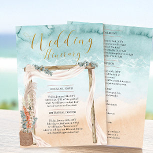 Boho Beach Arbor Oceaan Huwelijksprogramma Kaart