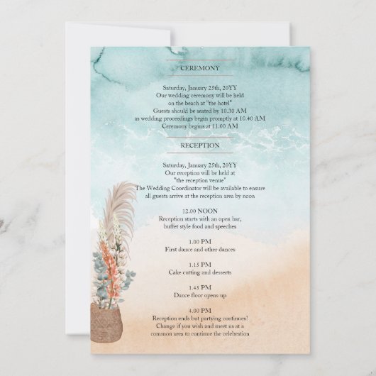 Boho Beach Arbor Ocean Mariage Carte Itinéraire (Dos)