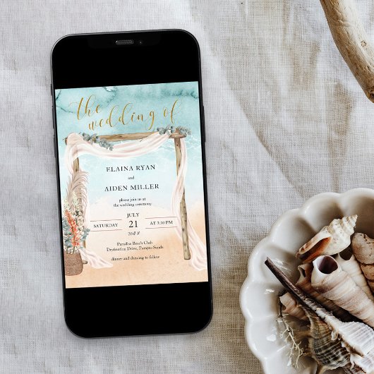 Boho Beach Arbor Waterverf Ocean Wedding Kaart