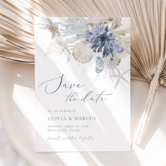 Boho Beach Blauw Bruiloft Save The Date Uitnodigin Kaart