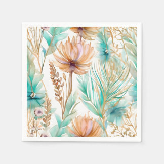Boho Beach Bloemen Blauwe Perzik Bruiloft Servet