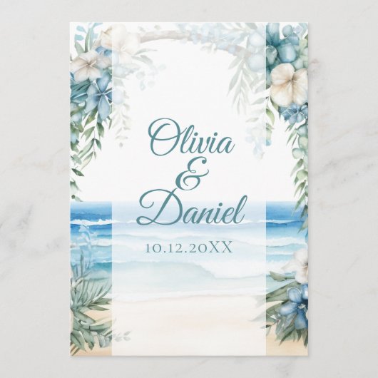 Boho Beach Blue Floral Arch Programme de mariage (Devant)