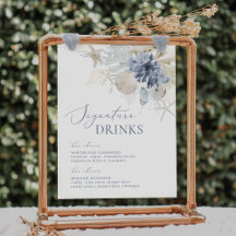 Boho Beach Blue Wedding Signature Drinken Sign