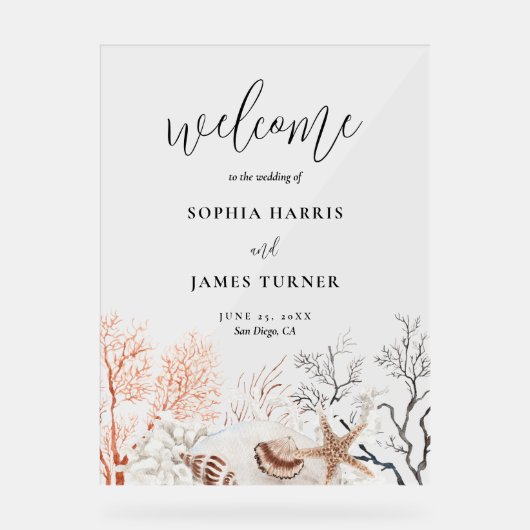 Boho Beach Coral Reef Mariage Bienvenue (Recto)