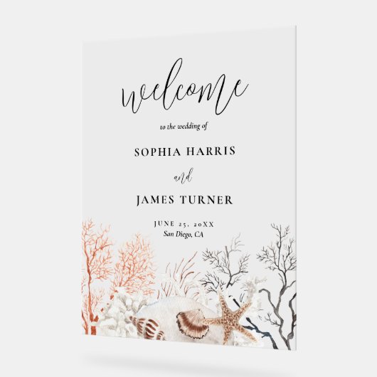 Boho Beach Coral Reef Mariage Bienvenue (Angle)